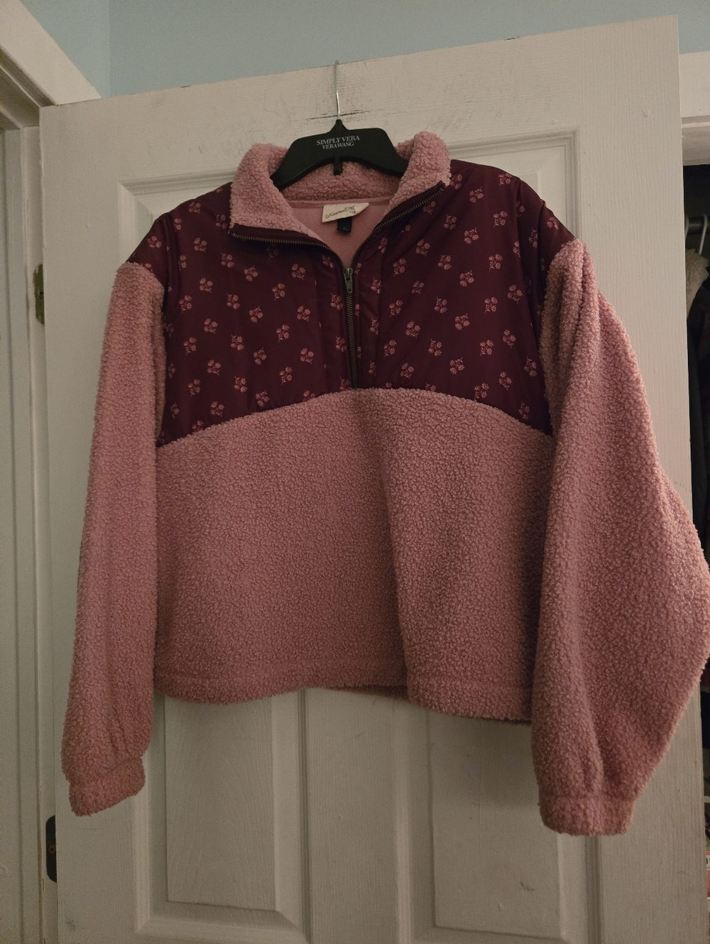 Pink And Burgundy Universal Thread Floral Zip Up Pull Over With Pockets